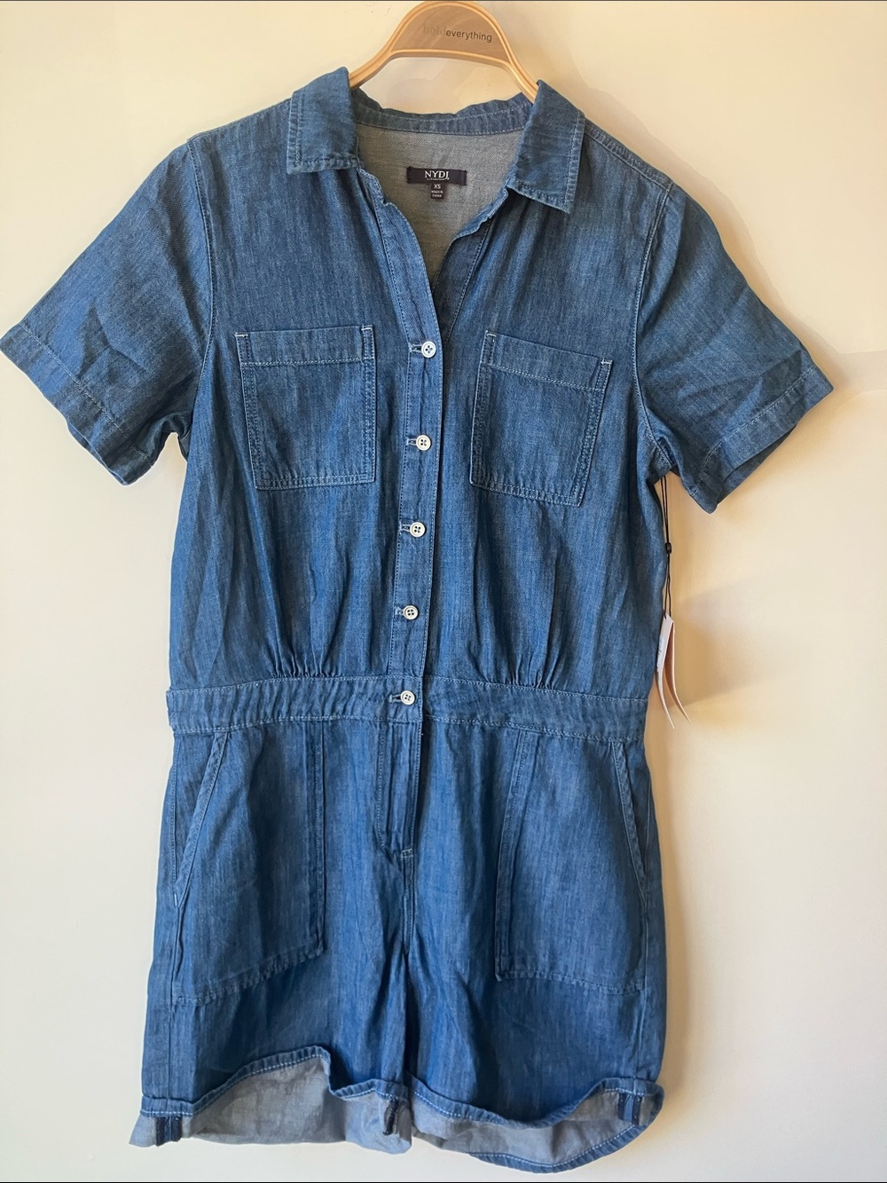NYDJ Relaxed Romper Horizon Base Blue Denim Wash Short-Sleeve Size XS NWT